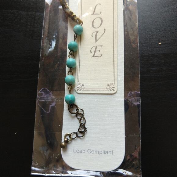 Turquoise LOVE Bracelet 6.5" - 7.5" semi-precious stones brass new old stock - Picture 4 of 13